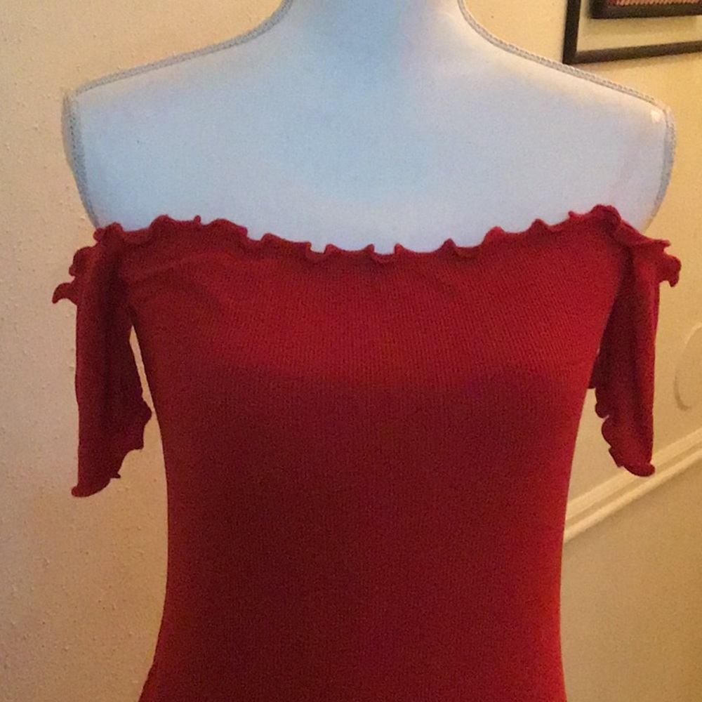 Off shoulder red mini bodycon dress - Picture 3 of 4